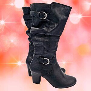 Ruiee Black Wide Calf Knee-High Slouch Boots Women’s 9 Est. Block Heel Zip